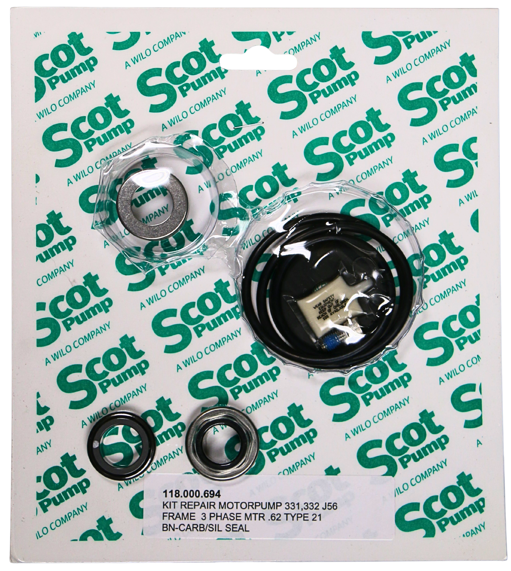 Repair Kit, BN-CARB/SIL .62 Type 21 seal, Motorpump 331 332, 3 Phase, J56 Frame